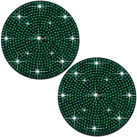 MEAJOO 2PCS Bling Cup Holder Coaster, 2.75 inch Full Crystal Rhinestone Silicone Anti-Slip Shockproof, Universal Non-Slip Recessed Car Interior Accessories (Black & Green)