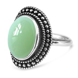 Retro Sterling Silver Green Dongling Jade Stone Ring,Antique Vintage Natural Real Genuine Oval Crystal Gem Stone Boho Bohemian Jewelry for Women (A12_Dongling Jade, 9)