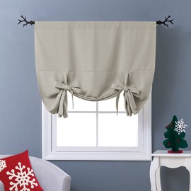 NICETOWN Natural Bathroom Curtain Thermal Insulated Tie Up Window Shade Light Blocking Curtains for Kitchen, Rod Pocket Panel- 46in Wide by 63in Long
