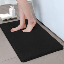 MINIDEAR Bathroom Rugs 16"x24" - High-Pile Black Bath Mat Ultra-Soft Shaggy Faux Fur, Anti-Slip, Quick-Dry, Water Absorbing Washable Shower Floor Mat for Home