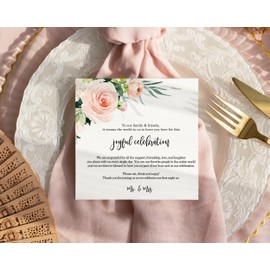 Graceful Floral Wedding Thank You Place Cards for Reception Tables, Place Setting Favors or Decorations for Guests, 4”x4”, 50 Pack