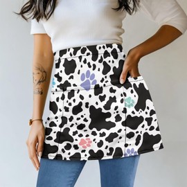 Yorfeemge Server Apron with 3 Pockets Cow Print Dog Paw Waitress Waiter Waist Aprons Half Apron With Pockets for Women Men