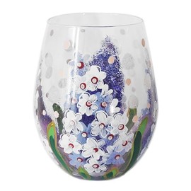 Lesser & Pavey Lynsey Johnstone Delphiniums Stemless Glass for Home, Kitchen, Restaurant & Parties | Lovely Stemless Glassware for Drinks | Gift for Women, Men, Wedding & Christmas