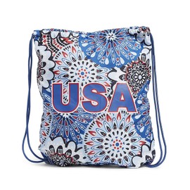 Vera Bradley Drawstring Backpack/Shoulder Bag, Fireworks Medallion/Red White Blue