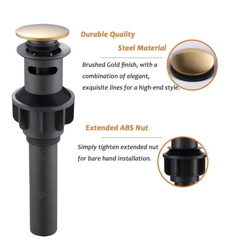 Brushed Gold Pop Up Bathroom Sink Drain with Overflow,Bathroom Vessel