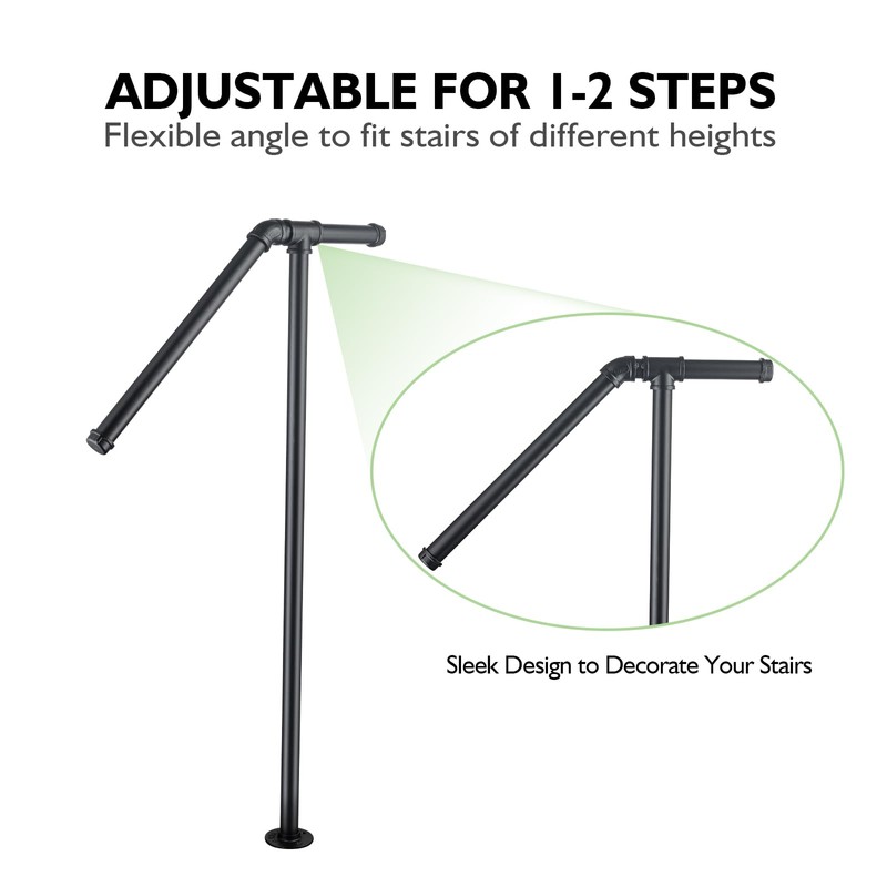 Single Post Handrail for Outdoor Steps - 41" Height Black