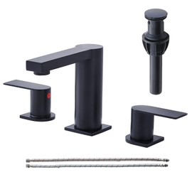 Bathroom Faucet Black 3 Hole, Matte Black Widespread Bathroom Faucet, 2-Handle 8-Inch Center Mount Bathroom Sink Faucet with Hose and Pop-Up Drain for RV Bath Vanity Lavatory, VAL079BRH