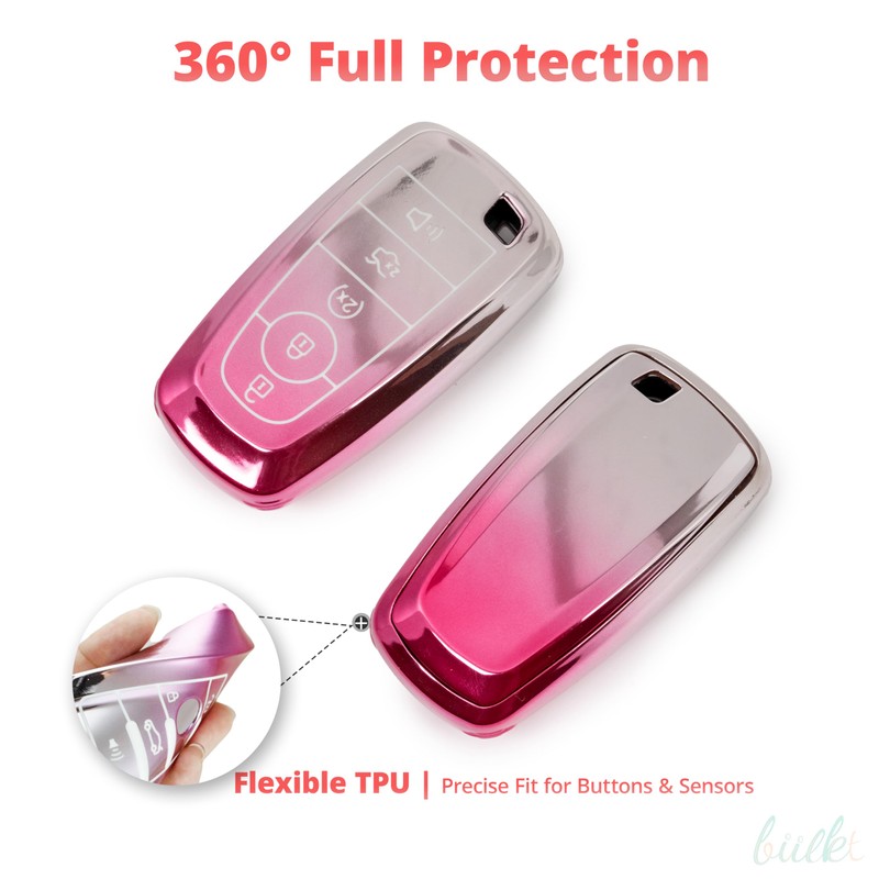 Key Fob Cover for Ford/Lincoln, Spring-Lock D-Ring, Sunset Pink Gradient