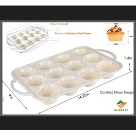 Globeat Silicone Muffin Pan for Baking with Metal Reinforced Frame, 12 Cup Regular Size Cupcake Pan, BPA Free Silicone Muffin Tray, Cupcake Baking Pan Molds for Oven Dishwasher Safe - Cream