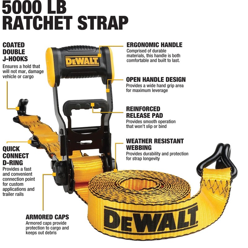 DEWALT DXBC18002 Black/Yellow 1.25" x 12' Ratchet Tie Down Straps