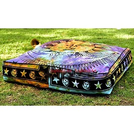 Sophia Art Indian Sun moon Mandala Floor Pillow Square Ottoman Pouf Daybed Oversized Cushion Cover Cotton Seating Ottoman Poufs Dog/Pets Bed (Multi 3)