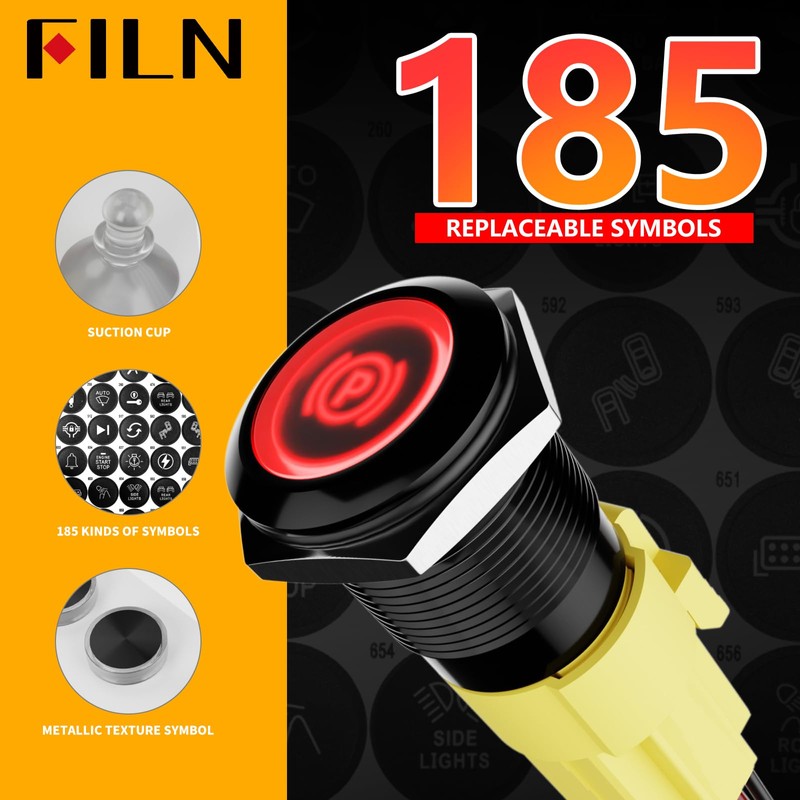 FILN 19mm Momentary Push Button Switch - 2Pcs, Black Plated
