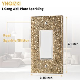 YNQIZKI Gold Glitter Light Switch or Outlet Covers - Sparkling Wall Plate 5.1"x3.15", Unique Gift for Her, Housewarming, Home Decor,1-Gang Rocker