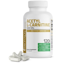 Bronson Acetyl L-Carnitine 500 MG High Potency Amino Acid Non-GMO, 120 Capsules