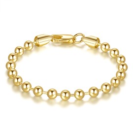 MELELIFE 14K Gold Bracelets for Women Bracelets for Men Simple 5mm Bead Chain Bracelet for Women Gold Jewelry Presents for Men 6.5/7/7.5/8/9in (7in)