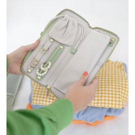 FEMIECHO Travel Jewelry Organizer Case - for Tangle-Free Necklaces, Earrings, Rings, Bracelets Storage, Travel Essentials, Fashion Portable Jewelry Travel bags for Women - Medium Macaron Green