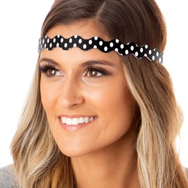 Hipsy Adjustable Non Slip Wave Fashion Printed Sports Headbands 3-pack (Polka Dot Light Blue/White/Black)