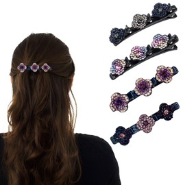 4Pcs Braided Hair Clips, Sparkling Crystal Stone Braided Hair Clips, Easily Braided Anti-slip Braided Hair Clip, Shiny Four-Leaf Embellished Side Hair Clip for Hair Modeling Gifts