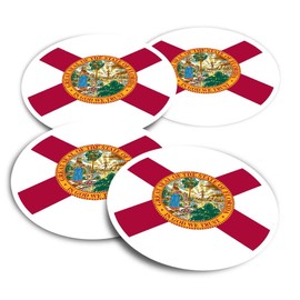Vinyl Round Stickers (Set of 4) 10cm - Florida Flag Vector Emblem for Laptops, Tablets, Luggage, Scrap Booking, Fridges #60746