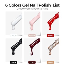 TOMICCA UV Nagellack Set, 6 Farben Rot Schwarz Wei√ü Glitzer Gel Nagellack, Natur Gellack Soak-Off UV LED Manicure Gel Lacquer Varnish f√ºr Nagelstudio DIY Home, 8ml