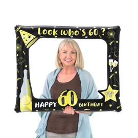 60th Black Gold Photo Booth Inflatable Selfie Frame,60th Birthday Party Photo Booth Props Giant Funny Black Gold Blow Up Picture Frame for 60th Men Women Birthday Gifts Party Favor Decoration Supplies