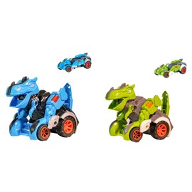 LGQHCE Transforming Car Toy, Pull Back Car Toys, Children's Toy Carc, Cartoon Collision, Inertial Impact Model, Set of 2 Cars, for Toddlers, Boys, and Girls’ Educational Play (Blue and Green)