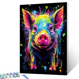 Tucocoo Graffiti Pig Paint by Number Kits 40x50cm Canvas DIY Oil Painting for Adults with Brushes and Acrylic Pigment Cute Animal Black Colorful Pictures for Home Decoration