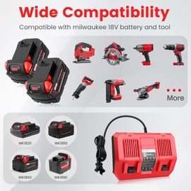 Cukect 2 Pack 6.0Ah 18V Replace for M18 Battery Compatible with Milwaukee Battery M18 48-11-1850 48-11-1828 48-11-1860 48-11-1890, 48-59-1812 with 3A Dual Battery Charger 48-59-1806 48-59-1808