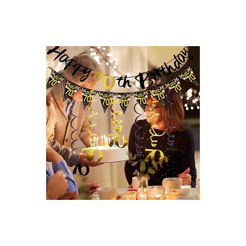 Melhope 70th Birthday Party Decorations Black and Gold Happy Birthday
