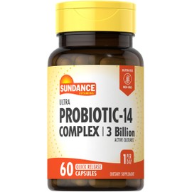 Sundance Probiotic-14 Complex | 3 Billion Active Cultures | 60 Capsules | Non-GMO and Gluten Free Supplement