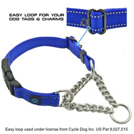 Max and Neo Stainless Steel Chain Martingale Collar - We Donate to a Dog Rescue for Every Collar Sold (Medium, Teal)
