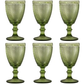 Bandesun Wine Glasses Set of 6 - Vintage Beads Goblet Glass Cup Classic Drinkware