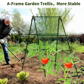Groumh Reinforced Metal Cucumber Trellis, A Frame Trellis Metal Garden Trellis Tomato Plant Cage for Climbing Plants Outdoor on or Off Raised Bed | Vegetables and Cucumber Trellis for Garden