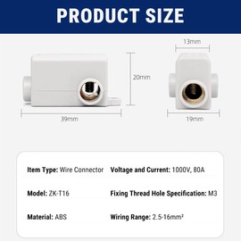 5Pcs Wire Connector T Type Splitter Screw Terminal Block Set Kit 1000V 80A ZK‑T16, Simpler Wiring, Easier Working
