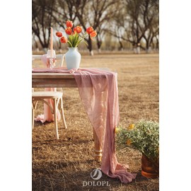 DOLOPL Dusty Rose Cheesecloth Table Runner 10FT Boho Gauze Table Runner 120inch Long Sheer Cheese Cloth Table Runner for Rustic Baby Shower Bridal Wedding Birthday Decorations