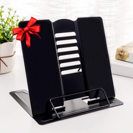 MSDADA 1PC Desk Book Stand Metal Reading Rest Book Holder Adjustable Cookbook Documents Holder Portable Sturdy Bookstands for Recipes Textbooks Tablet Music Books with Page Clips (Black)