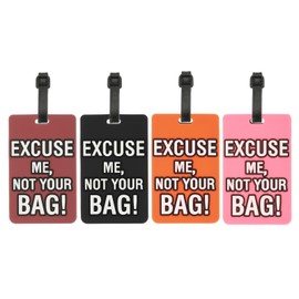 PATIKIL Luggage Tags (Excuse Me, Not Your Bag), 4Pcs PVC Funny Travel Baggage Bag Tags Suitcase Identifier Label for Women Men, Orange/Burgundy/Black/Hot Pink