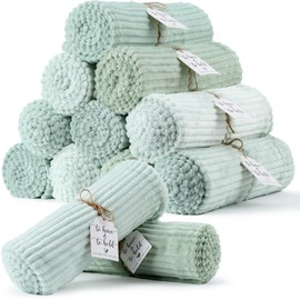 12 Pcs Sage Green Wedding Flannel Throw Blanket Bulk 50 x 60 Inch with to Have to Hold Card Striped Ribbed Soft Throw Blanket Lightweight Blankets for All Seasons Wedding Gifts Sofa Room(Sage Green)