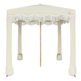 AMMSUN Beach Cabana with Fringe, 6'×6' Boho Beach Canopy with Tassels, Easy Set up & Premium Wood Pole, Cabana Tent with Sand Pockets, Instant Sun Shade for Sand, Garden, Patio, Beige