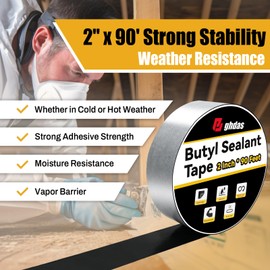 Bghdas - 2 Pack Butyl Sealant Tape 2" X 90' - Double Sided - Black Vapor Barrier Butyl Tape for Wall of Crawl Space, Rv Windows, Deck Boat, Crawlspace (Waterproof, Weatherproof)