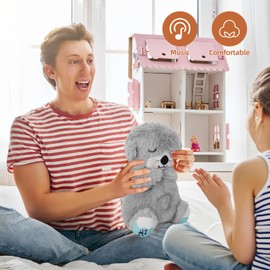 Baby Sound Machine Soothe Breathing Otter, Sensory Details Music Lights Rhythmic Breathing Motion Musical Baby Toy Plush for Newborns (Battery Not Includ) (Dark Grey)