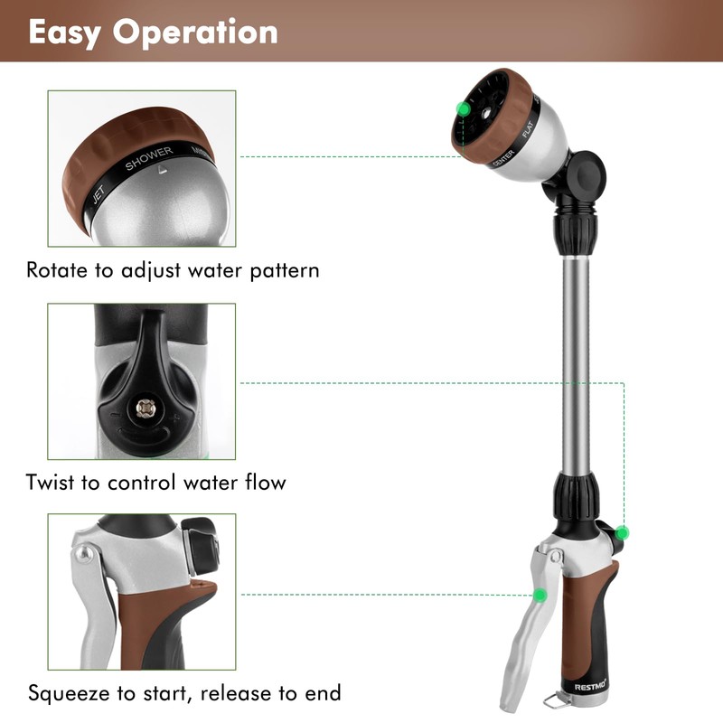 RESTMO Metal Watering Wand, Heavy Duty Garden Hose Wand with
