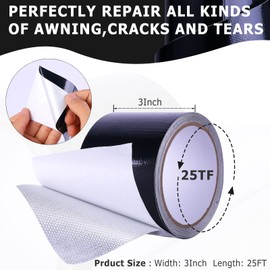 fdalas RV Awning Repair Tape for Tarp,3''X25ft Heavy Duty Waterproof Fabric Repair Tape,RV Underbelly Tape for Canvas,Boat Cover,Tent,Sail,Outdoor Tear Repair Patch Kit,Uvproof