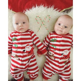 ROYLAMP Newborn Baby Christmas Outfits Boys Girls striped Button Romper with hat 9-12 Months