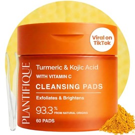 PLANTIFIQUE - Almohadillas de ácido kójico y cúrcuma para manchas oscuras, probado en laboratorio, 60 almohadillas de tóner de limpieza facial con cer