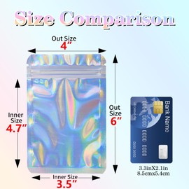 YHJZ Holographic Bags 100pcs Mylar Bags 4x6 inches Resealable Bag with Party Favor Bag Coffee Storage for Small Business Smell Proof