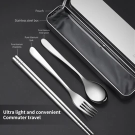 Pure Titanium Cutlery Set Chopsticks Fork Spoon Table Knife Portable Reusable Travel Tool Set (2)