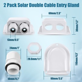 Enhon 2 Pack Solar Cable Entry Gland, Weather Resistant Solar Gland, Dual Cable Entry Housing for All Types 3mm² to 10mm² RV, Caravan, Marine, Boat, Cabin (White)