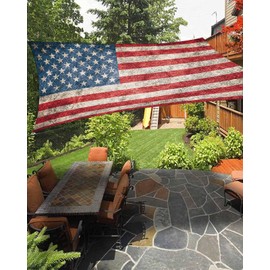 Boanket Sun Shade Sail 12' x 16', American Flag Sun Blocking Shades Privacy Outdoor Covering, Vintage Blue Red USA Flag Shade Cloth for Patio Deck Terrace Garden Lawns Beach Backyard