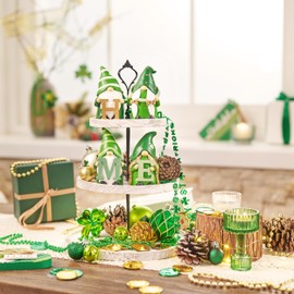 Valery Madelyn St Patricks Day Decorations, 4 Pcs Home Decor Large Resin Gnomes Family Tiered Tray Decor, Green White Ornaments Table Decor Gnome Luck St Patricks Gift for Him Her Wedding, 4.3 Inch